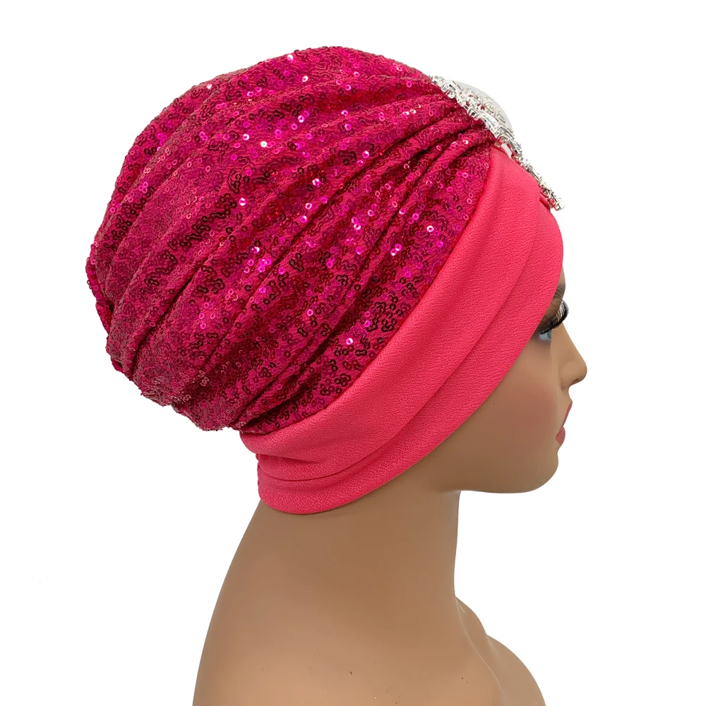 Luxury Rhinestones Turban Cap for Women Soft Comfortable Head Wraps Muslim Headscarf Bonnet Turbante Mujer