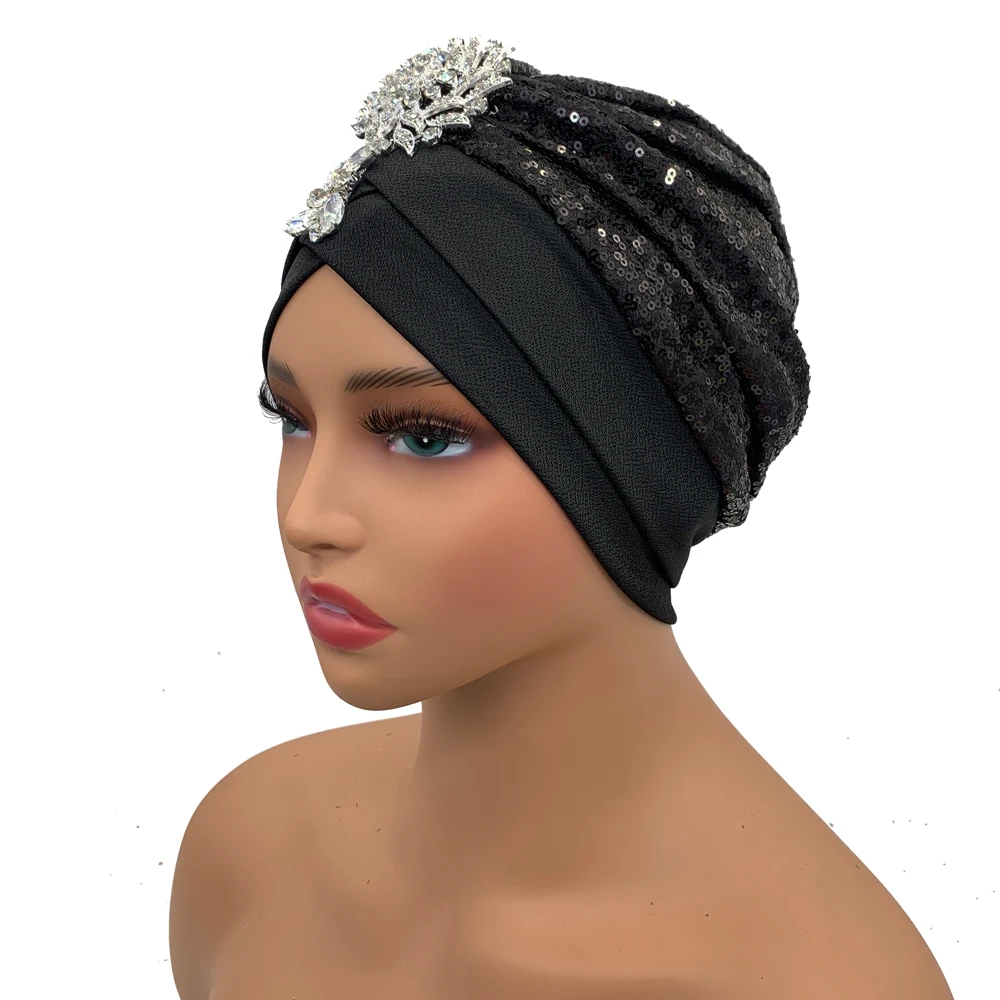 Luxury Rhinestones Turban Cap for Women Soft Comfortable Head Wraps Muslim Headscarf Bonnet Turbante Mujer