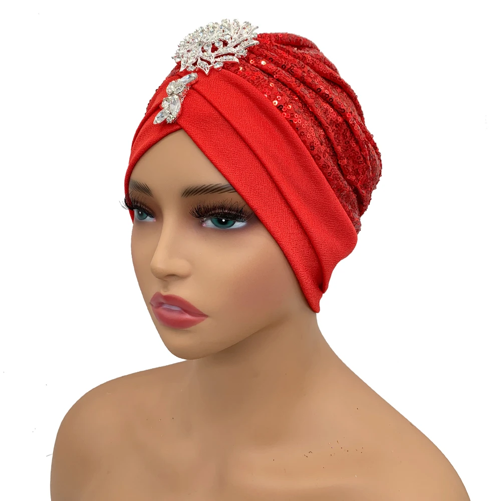 Luxury Rhinestones Turban Cap for Women Soft Comfortable Head Wraps Muslim Headscarf Bonnet Turbante Mujer