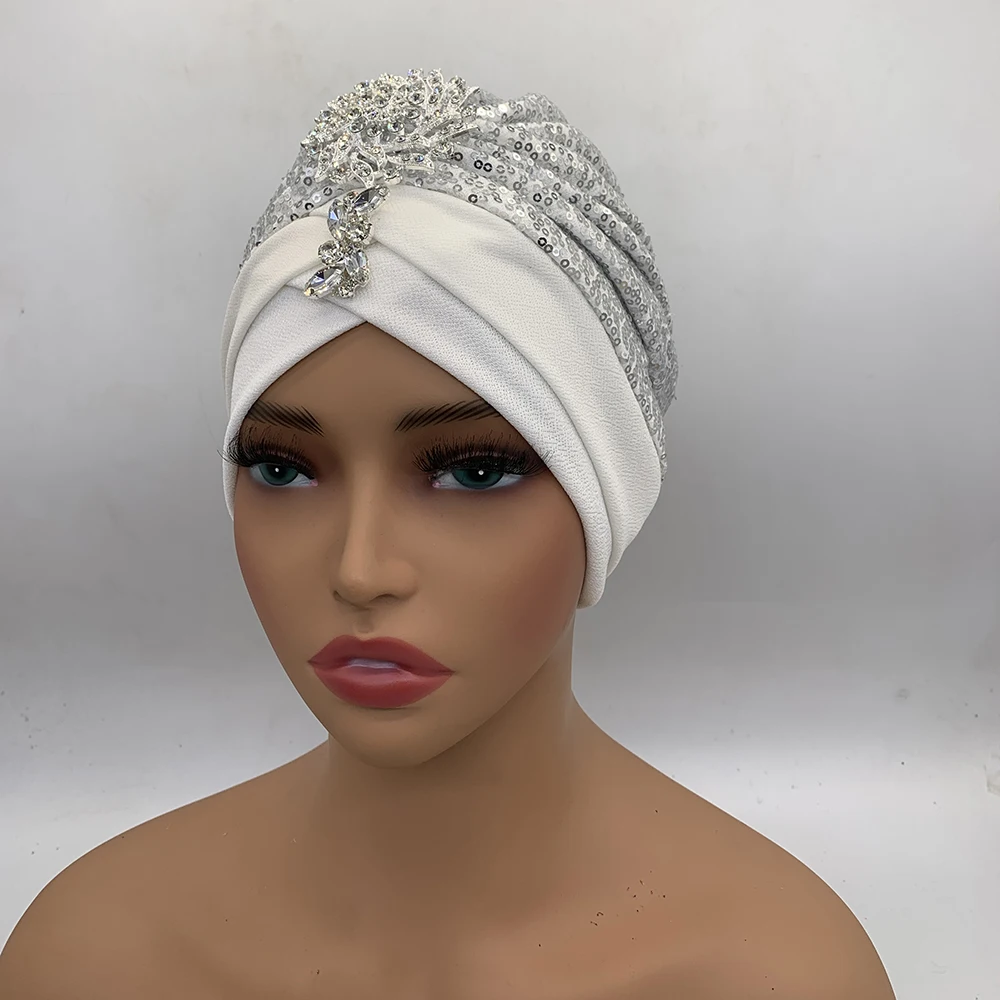 Luxury Rhinestones Turban Cap for Women Soft Comfortable Head Wraps Muslim Headscarf Bonnet Turbante Mujer