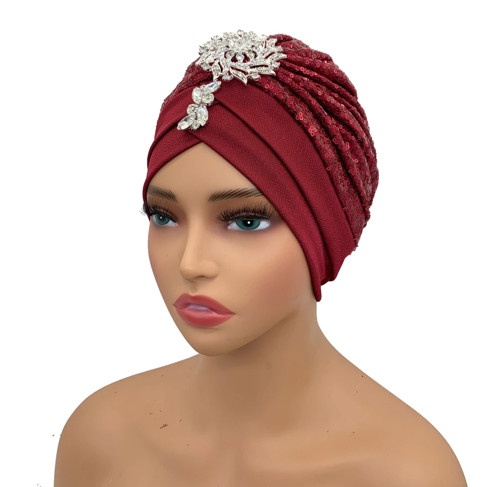 Luxury Rhinestones Turban Cap for Women Soft Comfortable Head Wraps Muslim Headscarf Bonnet Turbante Mujer