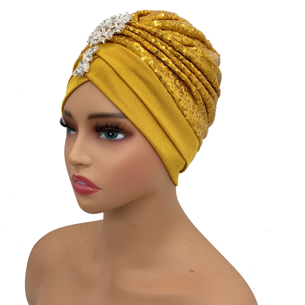 Luxury Rhinestones Turban Cap for Women Soft Comfortable Head Wraps Muslim Headscarf Bonnet Turbante Mujer