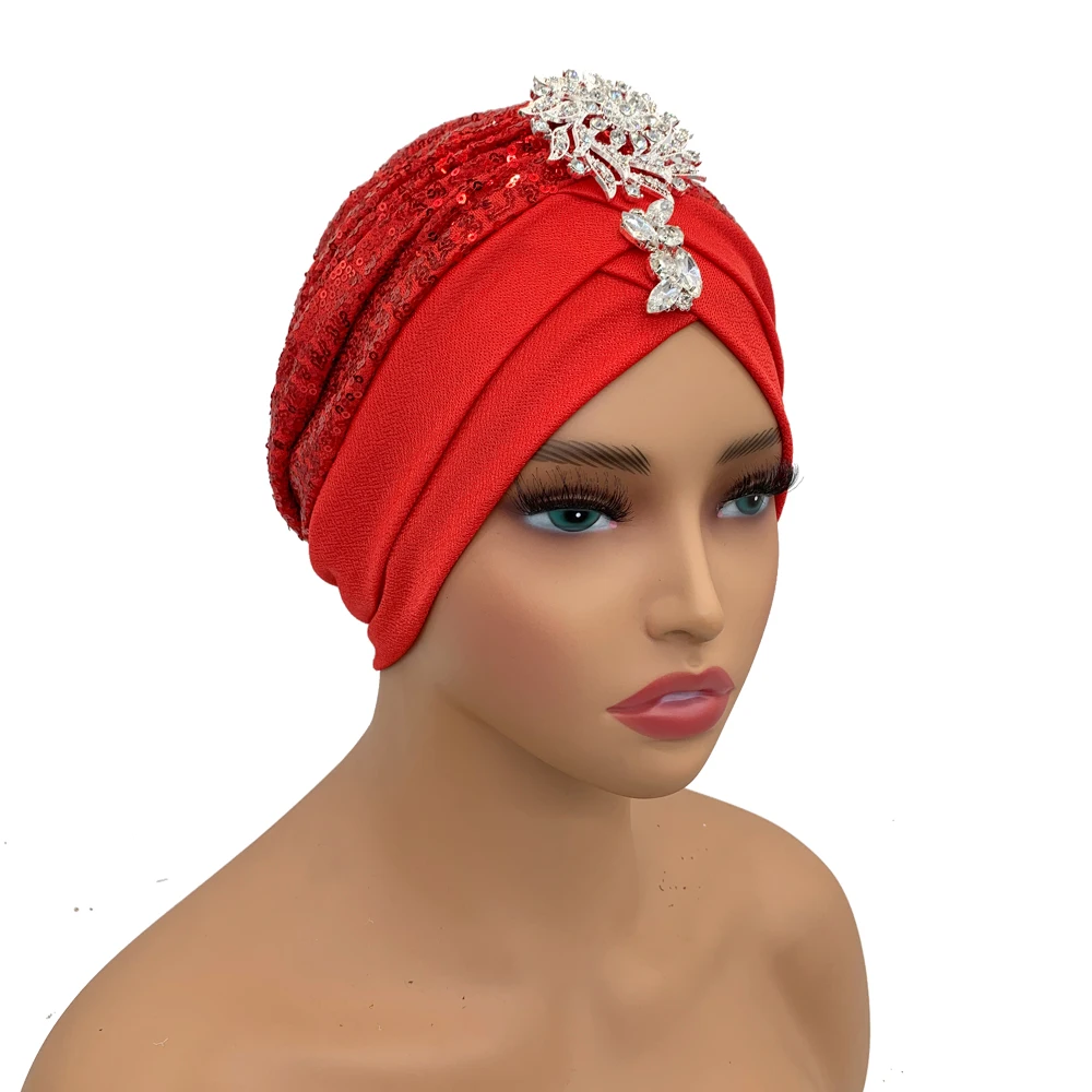 Luxury Rhinestones Turban Cap for Women Soft Comfortable Head Wraps Muslim Headscarf Bonnet Turbante Mujer