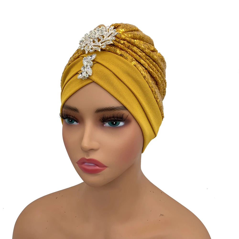 Luxury Rhinestones Turban Cap for Women Soft Comfortable Head Wraps Muslim Headscarf Bonnet Turbante Mujer