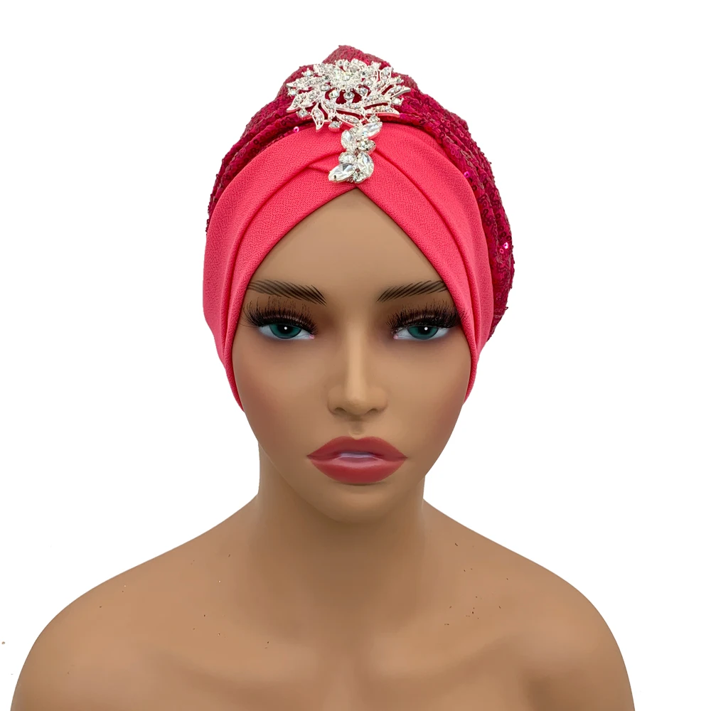 Luxury Rhinestones Turban Cap for Women Soft Comfortable Head Wraps Muslim Headscarf Bonnet Turbante Mujer