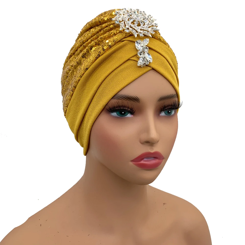 Luxury Rhinestones Turban Cap for Women Soft Comfortable Head Wraps Muslim Headscarf Bonnet Turbante Mujer