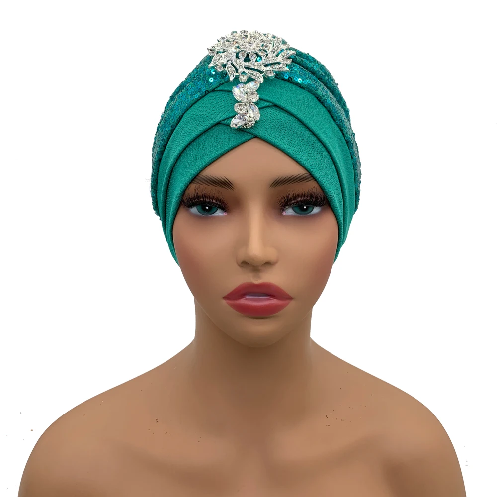 Luxury Rhinestones Turban Cap for Women Soft Comfortable Head Wraps Muslim Headscarf Bonnet Turbante Mujer