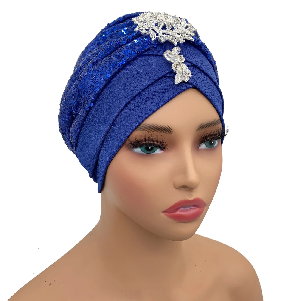 Luxury Rhinestones Turban Cap for Women Soft Comfortable Head Wraps Muslim Headscarf Bonnet Turbante Mujer