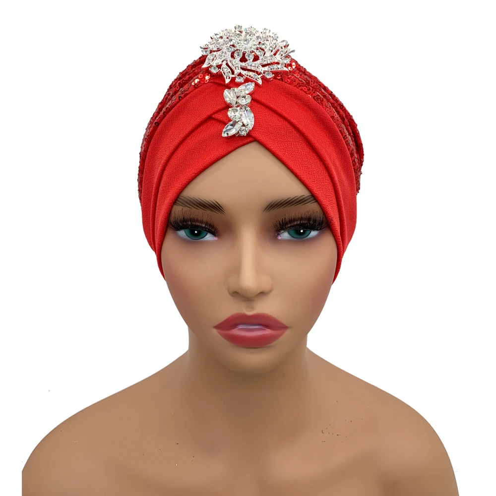 Luxury Rhinestones Turban Cap for Women Soft Comfortable Head Wraps Muslim Headscarf Bonnet Turbante Mujer