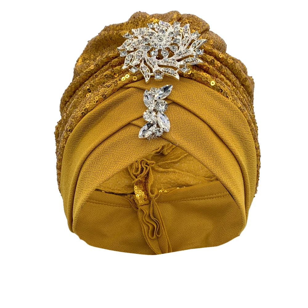 Luxury Rhinestones Turban Cap for Women Soft Comfortable Head Wraps Muslim Headscarf Bonnet Turbante Mujer