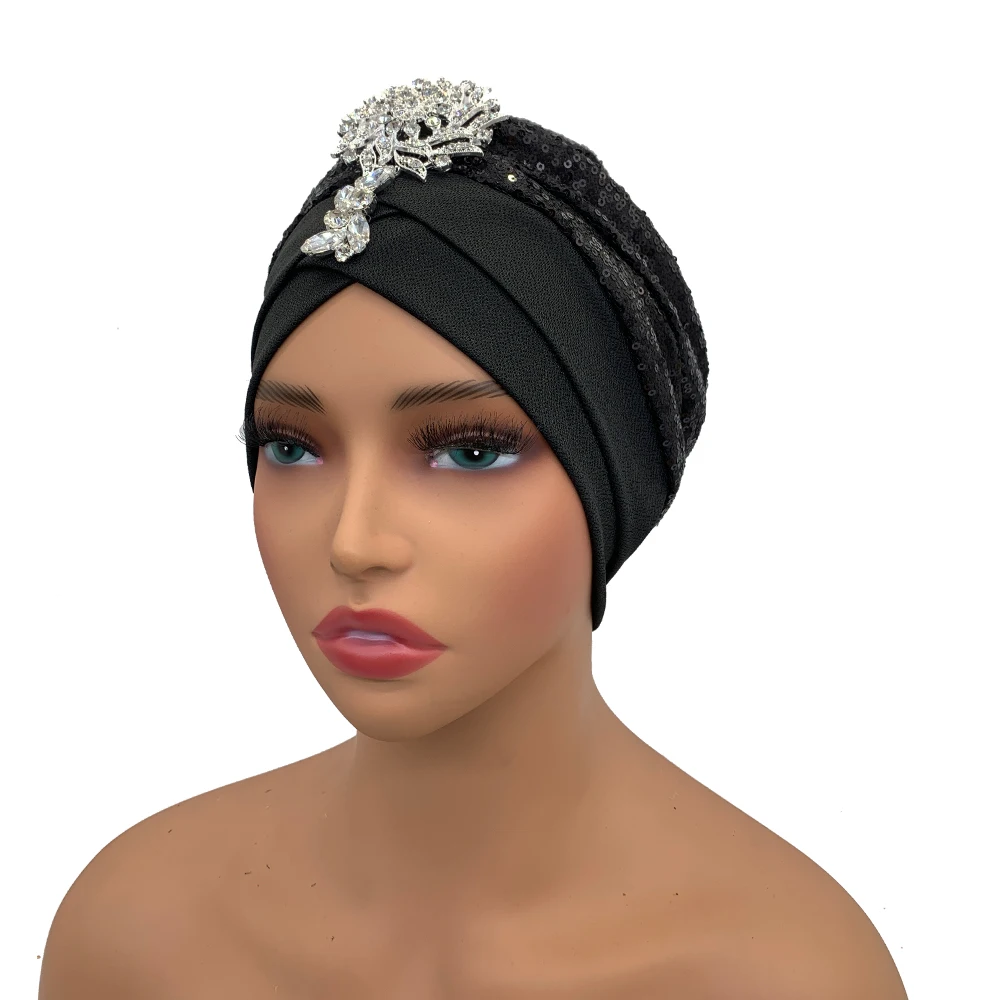 Luxury Rhinestones Turban Cap for Women Soft Comfortable Head Wraps Muslim Headscarf Bonnet Turbante Mujer