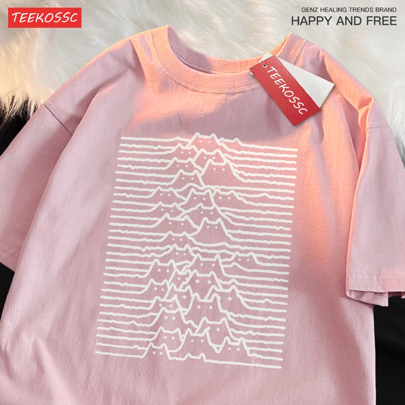 Cat Group Mountain Cartoon Cotton Trendy Summer Travel Mountain And River Cat Line Short Sleeve T-shirt Men Women Trendy Brand