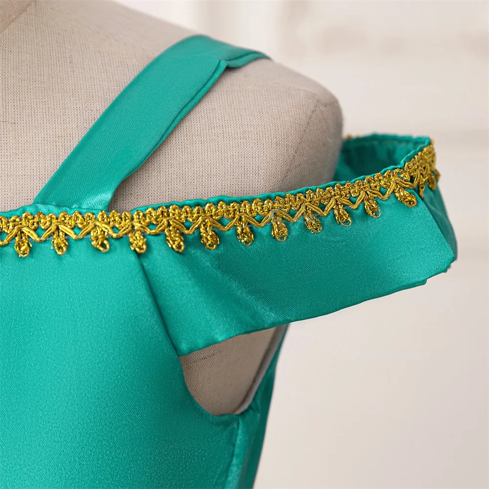 Elegnat Jasmine Princess Girls Dress Cosplay Green Exotic Birthday Dresses for Girl Fashion Holiday Children Costume Kid Clothes