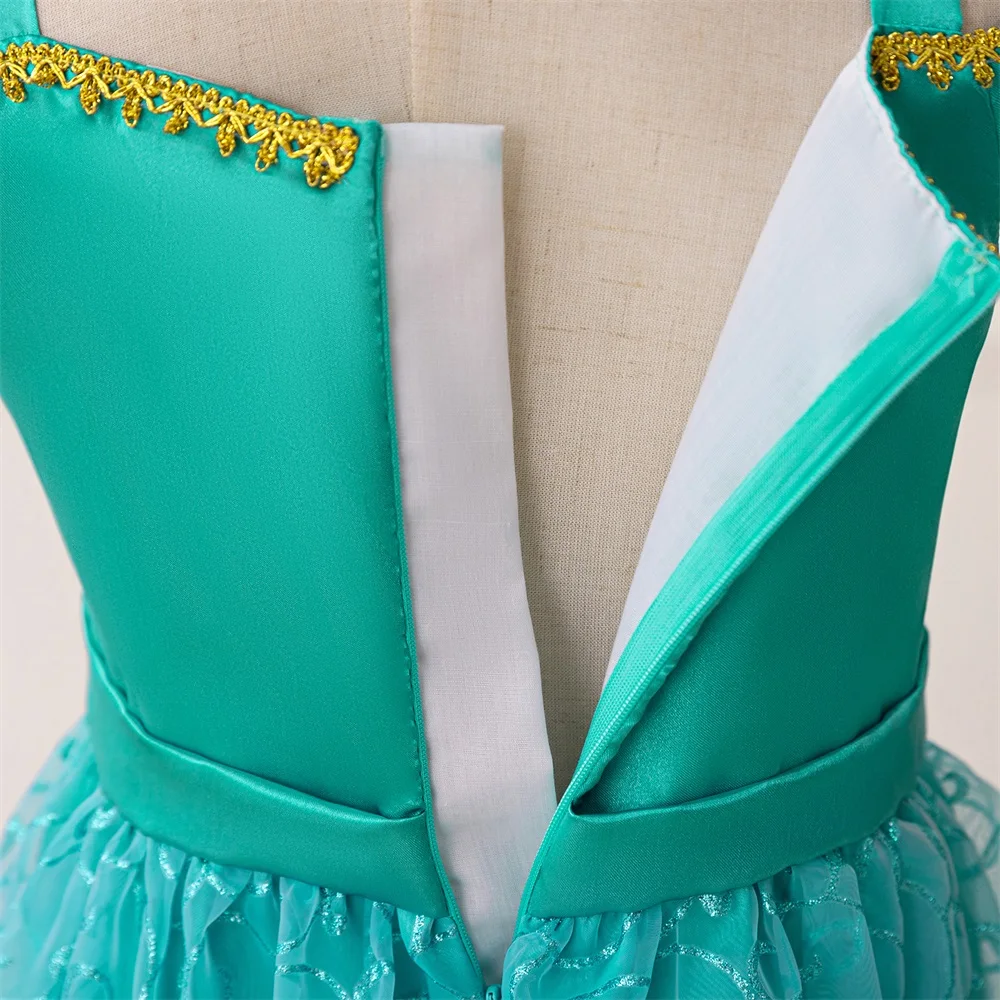 Elegnat Jasmine Princess Girls Dress Cosplay Green Exotic Birthday Dresses for Girl Fashion Holiday Children Costume Kid Clothes