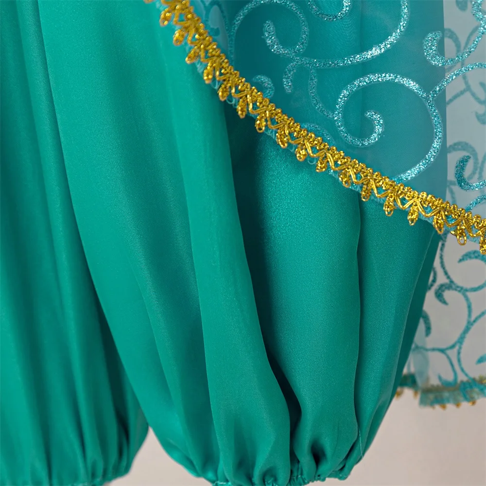 Elegnat Jasmine Princess Girls Dress Cosplay Green Exotic Birthday Dresses for Girl Fashion Holiday Children Costume Kid Clothes