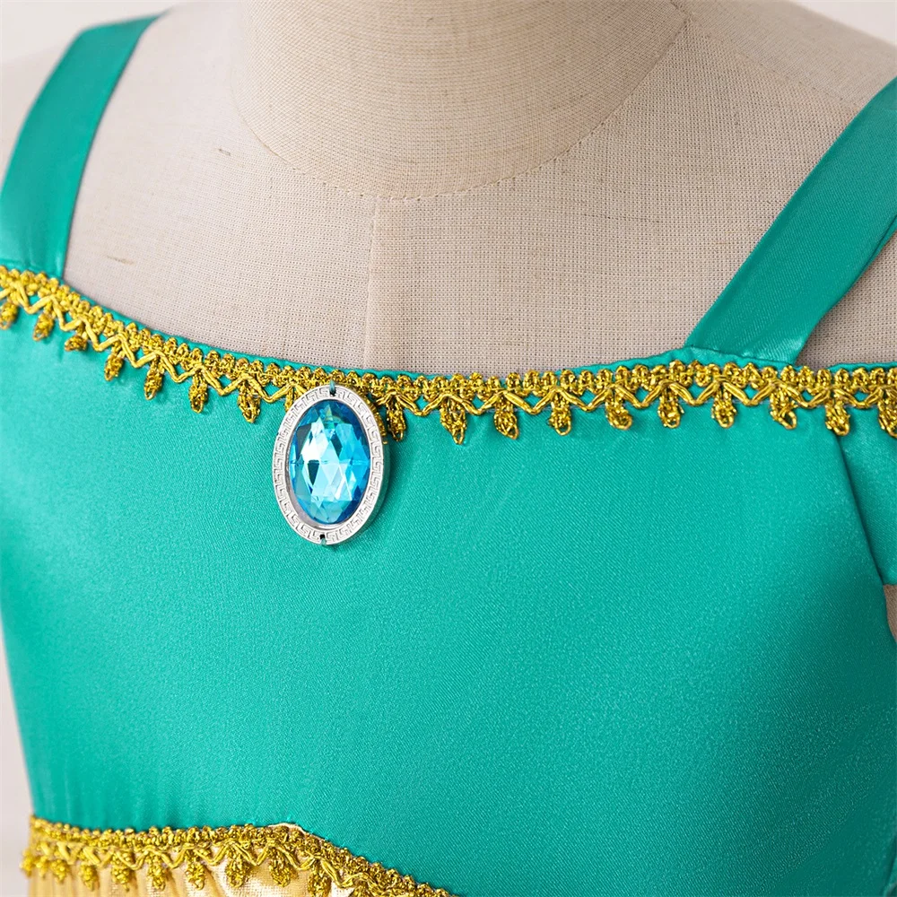 Elegnat Jasmine Princess Girls Dress Cosplay Green Exotic Birthday Dresses for Girl Fashion Holiday Children Costume Kid Clothes