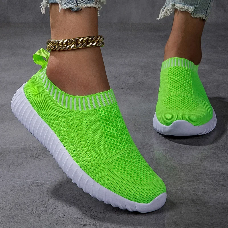 Women Flats Shoes Slip-on Fashion Breathable Walking Mesh Casual Shoes Sneakers Women Gym Vulcanized Tenis Shoes Female Footwear