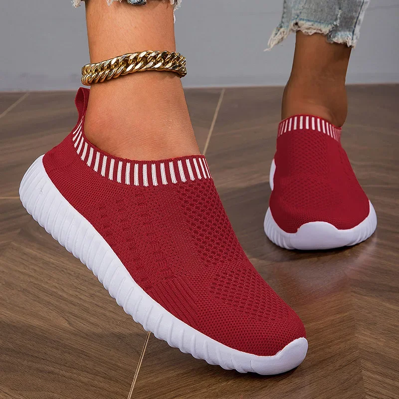 Women Flats Shoes Slip-on Fashion Breathable Walking Mesh Casual Shoes Sneakers Women Gym Vulcanized Tenis Shoes Female Footwear