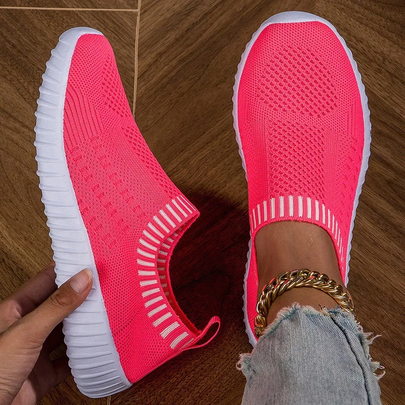 Women Flats Shoes Slip-on Fashion Breathable Walking Mesh Casual Shoes Sneakers Women Gym Vulcanized Tenis Shoes Female Footwear