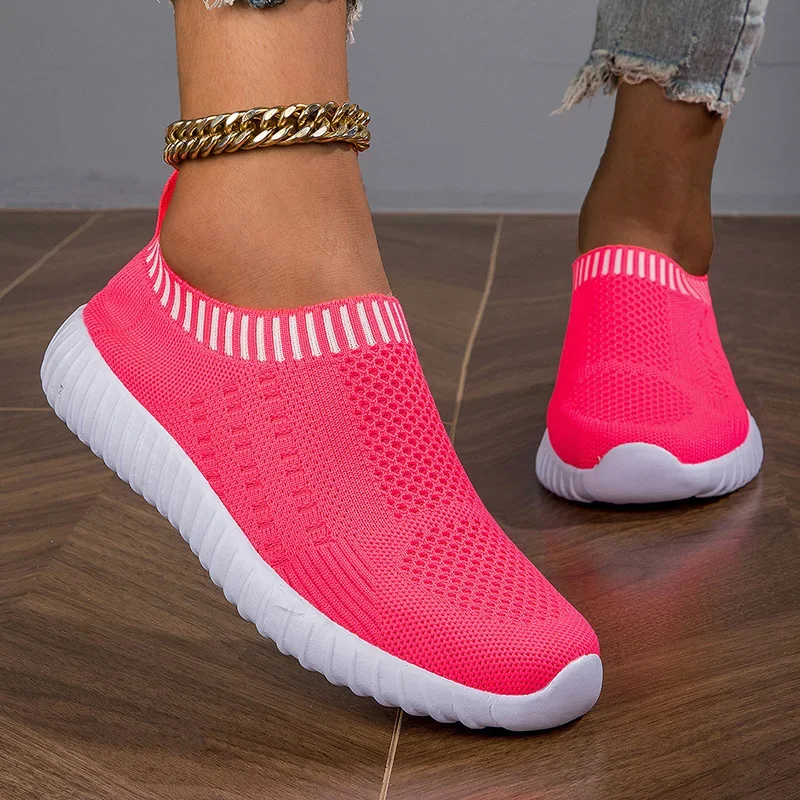 Women Flats Shoes Slip-on Fashion Breathable Walking Mesh Casual Shoes Sneakers Women Gym Vulcanized Tenis Shoes Female Footwear