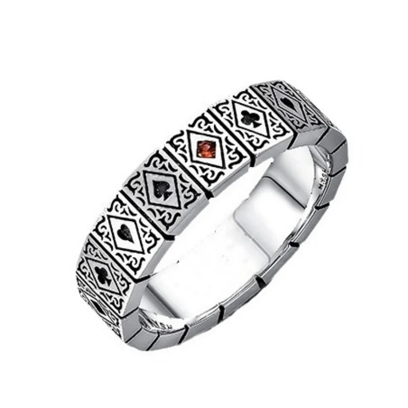 Buyee 925 Sterling Silver Female Ring Finger Elegant Crystal Poker Open Ring for Women Fashion Fine Jewelry Circle