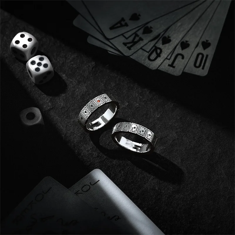 Buyee 925 Sterling Silver Female Ring Finger Elegant Crystal Poker Open Ring for Women Fashion Fine Jewelry Circle
