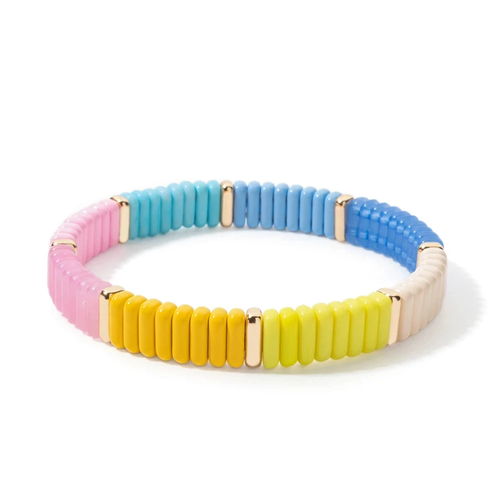New Trendy 2x8mm Acrylic Bangle For Women Colorful Boho Elastic Rope Bracelets Hand Accessory