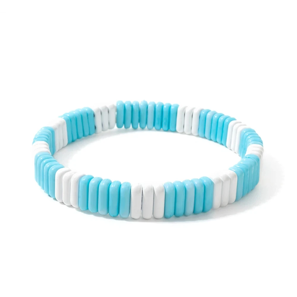 New Trendy 2x8mm Acrylic Bangle For Women Colorful Boho Elastic Rope Bracelets Hand Accessory