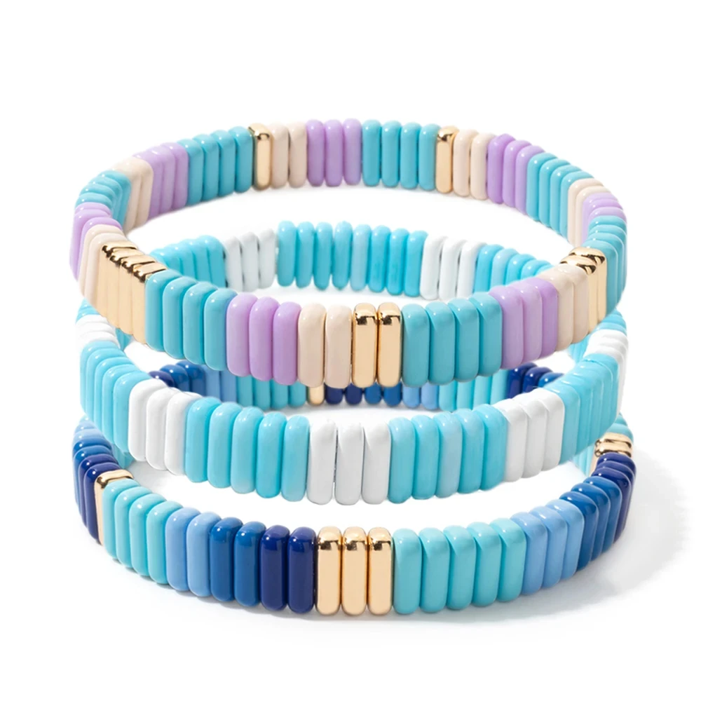 New Trendy 2x8mm Acrylic Bangle For Women Colorful Boho Elastic Rope Bracelets Hand Accessory