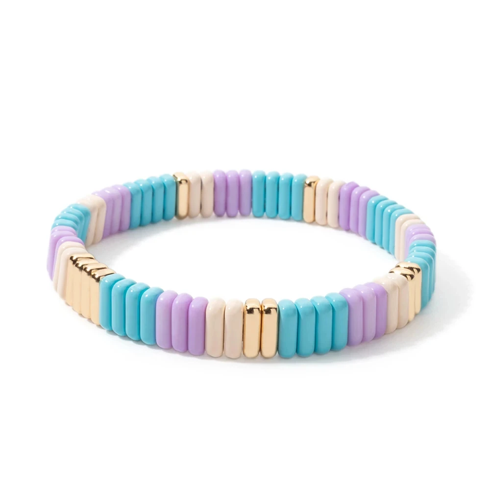 New Trendy 2x8mm Acrylic Bangle For Women Colorful Boho Elastic Rope Bracelets Hand Accessory