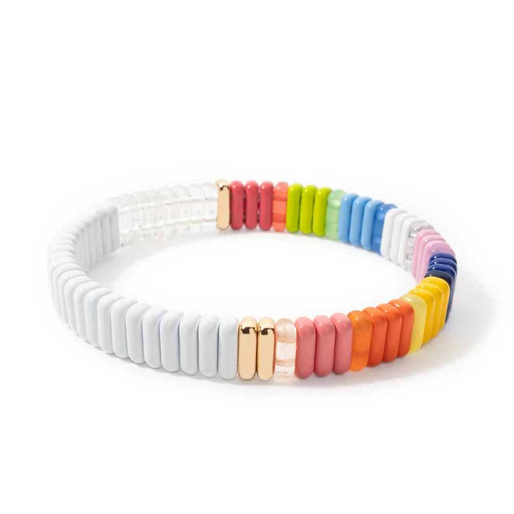 New Trendy 2x8mm Acrylic Bangle For Women Colorful Boho Elastic Rope Bracelets Hand Accessory