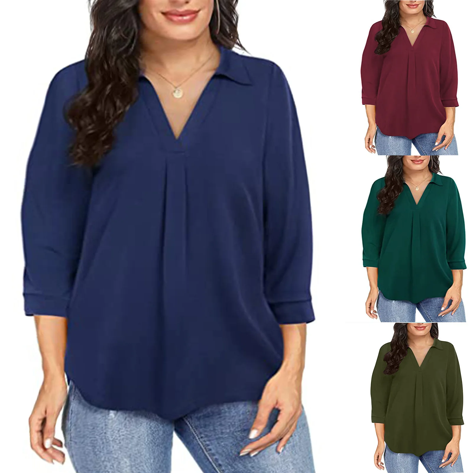 Women's 1XL-5XL Plus Size Chiffon women's pullover oversized loose V-neck shirt top plus size women clothing