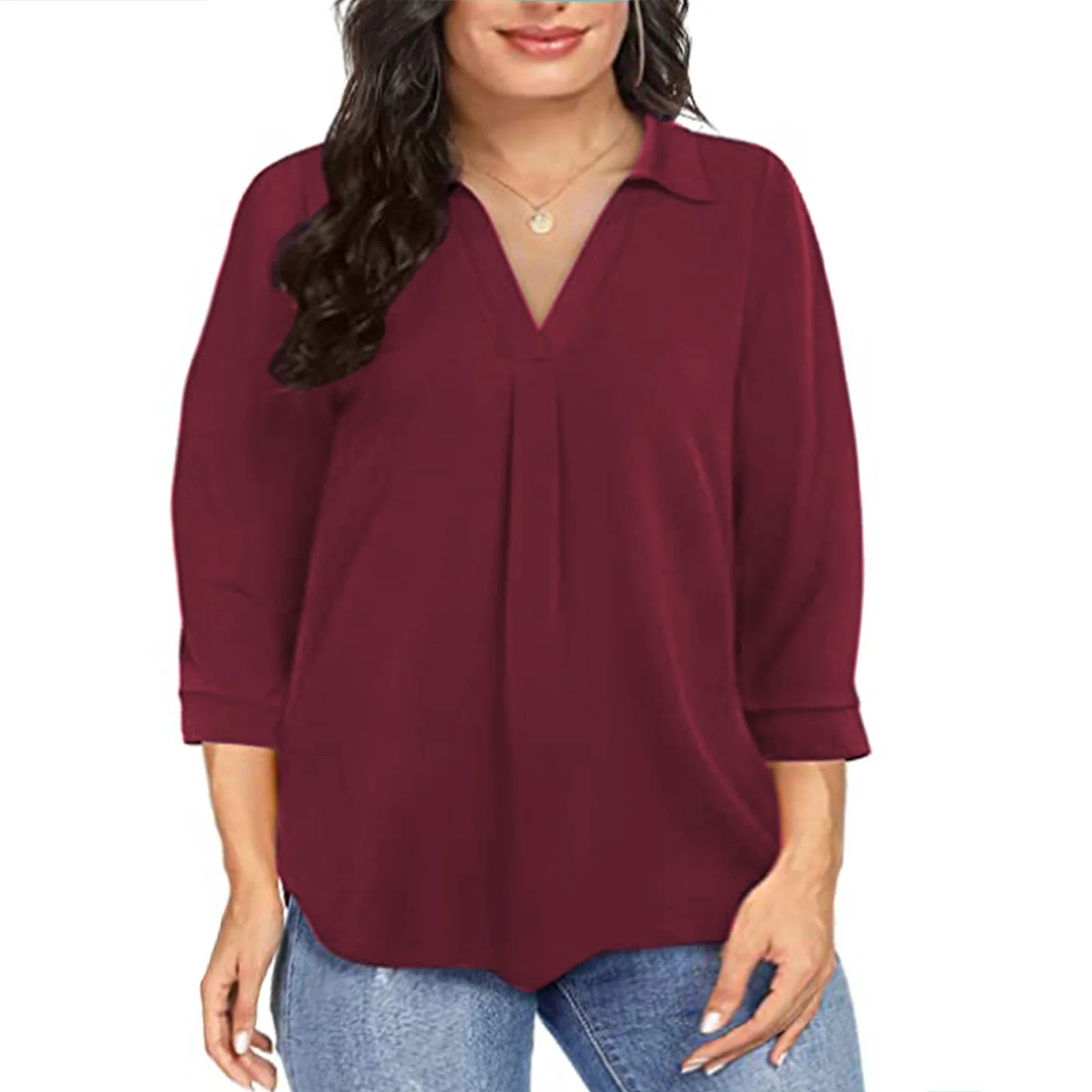 Women's 1XL-5XL Plus Size Chiffon women's pullover oversized loose V-neck shirt top plus size women clothing
