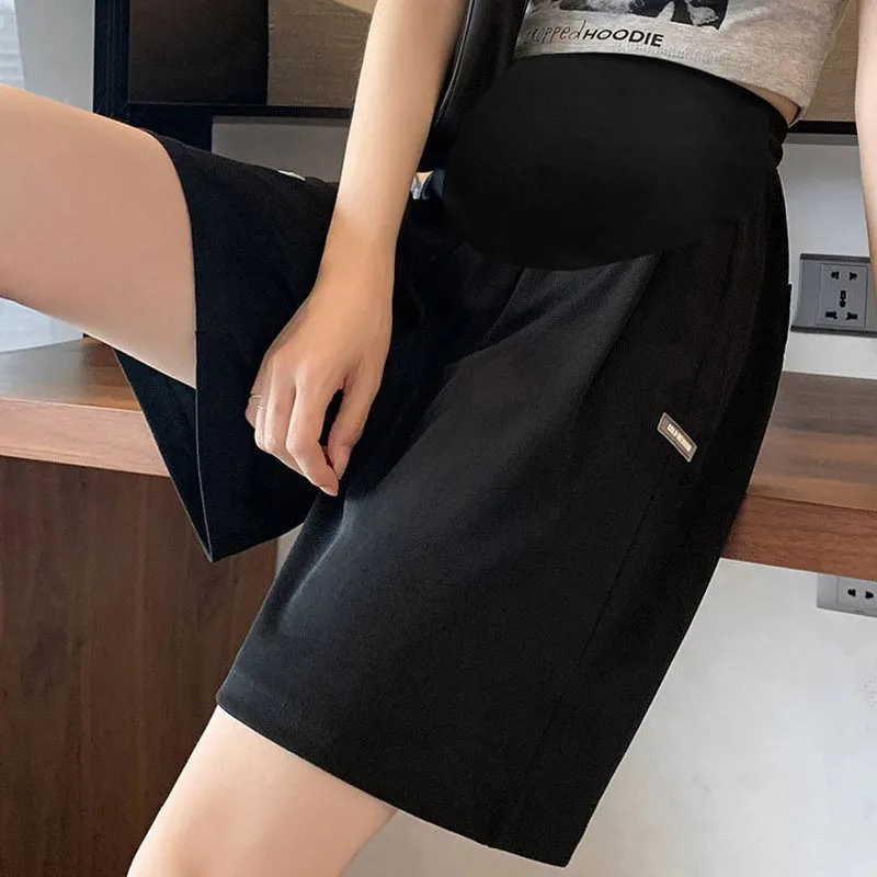 Summer Casual Maternity Short Pants Wide Leg Loose Straight Elastic Waist Belly Short Pants for Pregnant Women Pregnancy