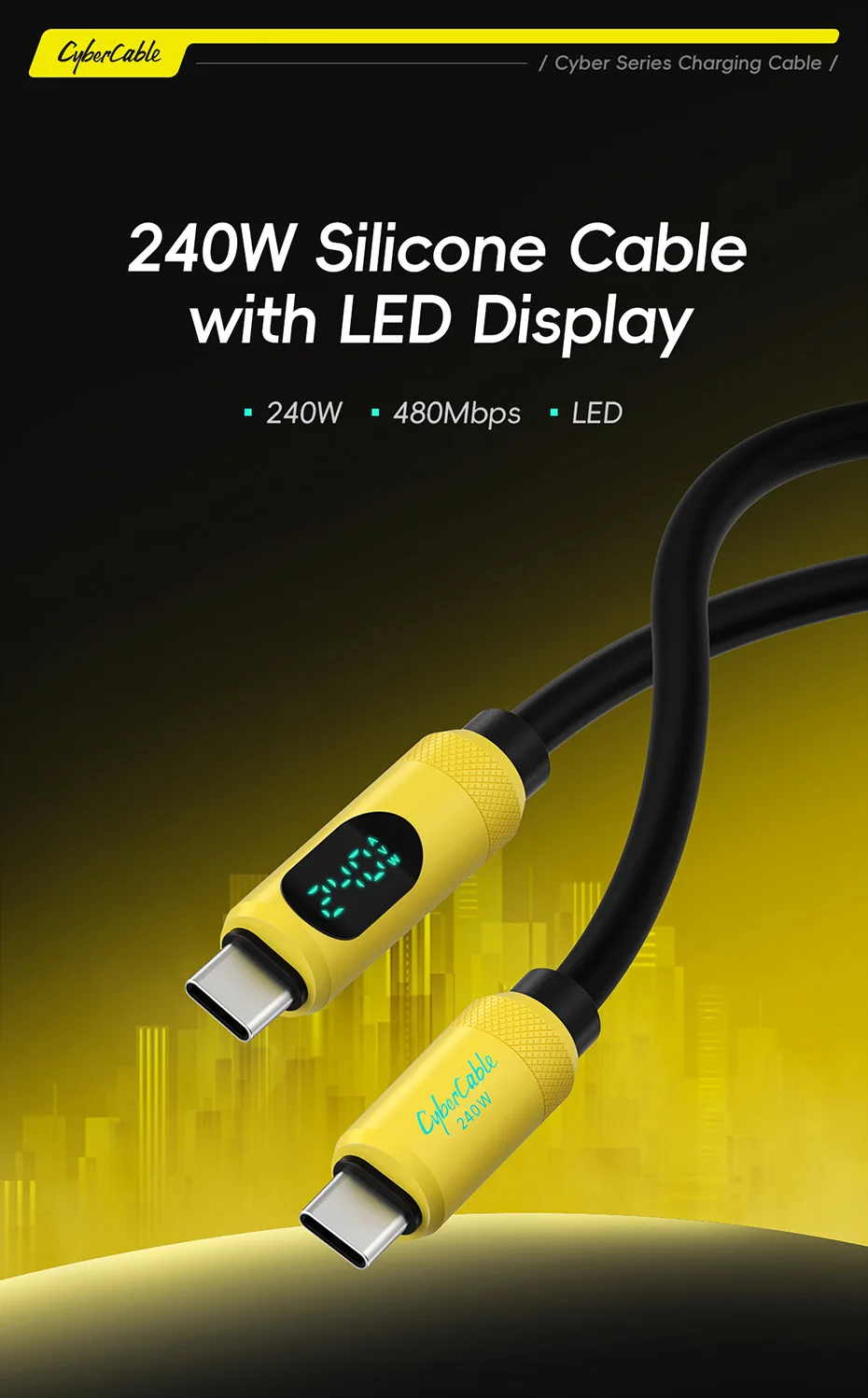 Hagibis USB C to USB C Cable with LED Display Type C Fast Charger Cable PD 240W Charging Cord for iPhone 16 17 Pro Macbook Pixel