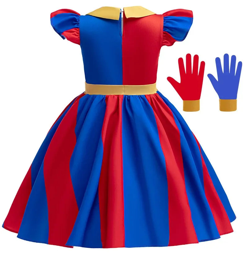4-10Y Girls Princess Dress Summer New Patchwork Style Stripe Fashion Dress For Girls Party Performance Costumes With Gloves