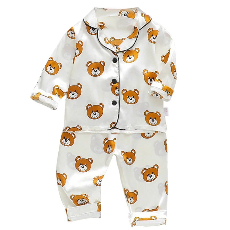 New Children's pajamas 0-5-year-old baby cartoon short sleeved pajama set with ice silk comfortable solid color home clothing