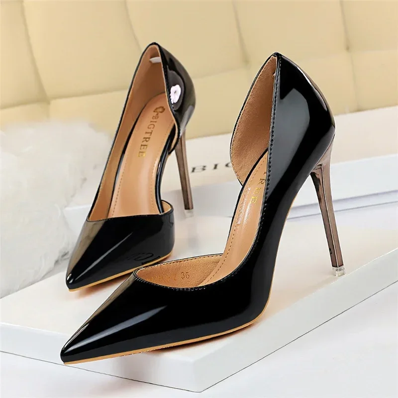 Plus Size Women Patent Leather 10.5cm High Heels Club Pumps Lady Luxury Shiny Stripper Stiletto Blue Green Wedding Dress Shoes