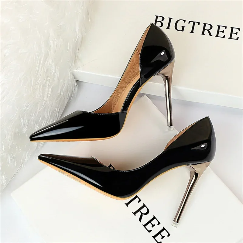Plus Size Women Patent Leather 10.5cm High Heels Club Pumps Lady Luxury Shiny Stripper Stiletto Blue Green Wedding Dress Shoes