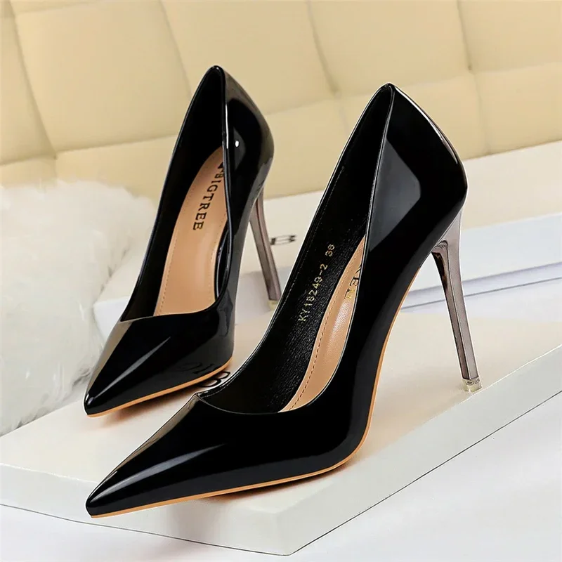 Plus Size Women Patent Leather 10.5cm High Heels Club Pumps Lady Luxury Shiny Stripper Stiletto Blue Green Wedding Dress Shoes