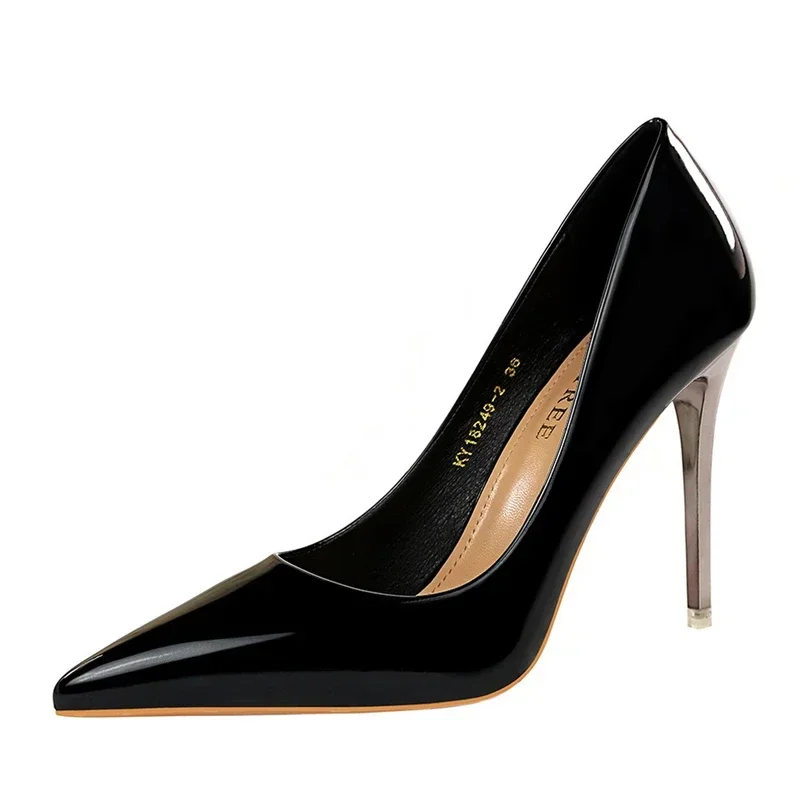 Plus Size Women Patent Leather 10.5cm High Heels Club Pumps Lady Luxury Shiny Stripper Stiletto Blue Green Wedding Dress Shoes