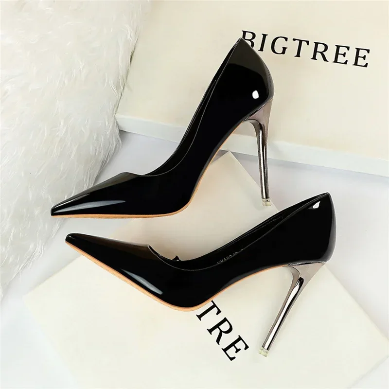 Plus Size Women Patent Leather 10.5cm High Heels Club Pumps Lady Luxury Shiny Stripper Stiletto Blue Green Wedding Dress Shoes