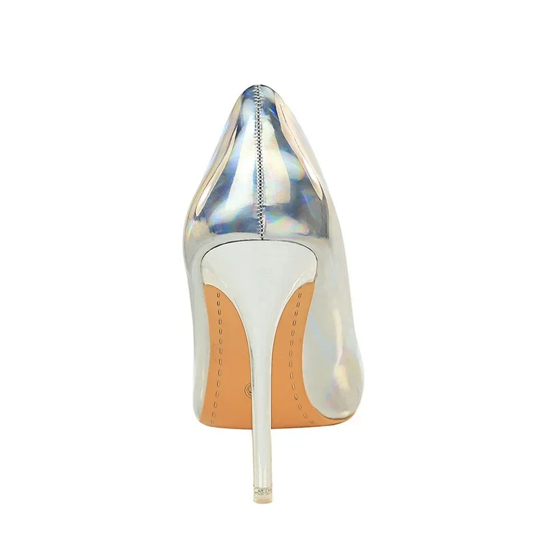 Plus Size Women Patent Leather 10.5cm High Heels Club Pumps Lady Luxury Shiny Stripper Stiletto Blue Green Wedding Dress Shoes