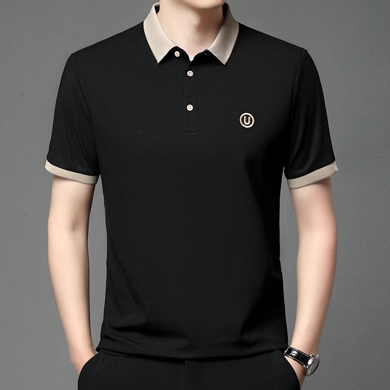 2026 Men's New Embroidered Cotton Business Leisure Short Sleeved POLO Shirt Fashion Short Sleeved Comfortable and Breathable Top