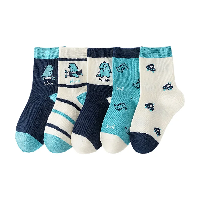 LDino 5 Pairs Boys Socks Autumn Cotton Socks Baby Dino Socks Child 1-14T Kids Cartoon Cars Pattern Sport Sock