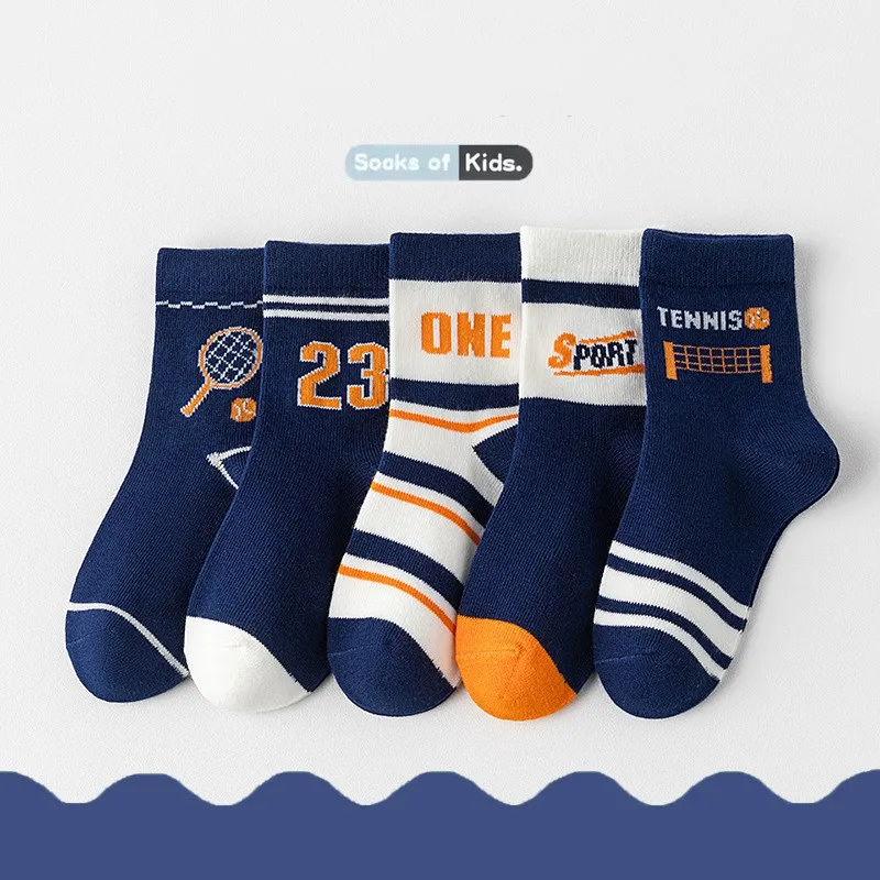 LDino 5 Pairs Boys Socks Autumn Cotton Socks Baby Dino Socks Child 1-14T Kids Cartoon Cars Pattern Sport Sock