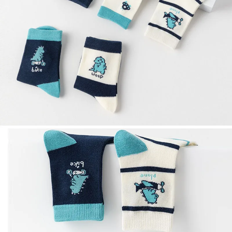 LDino 5 Pairs Boys Socks Autumn Cotton Socks Baby Dino Socks Child 1-14T Kids Cartoon Cars Pattern Sport Sock