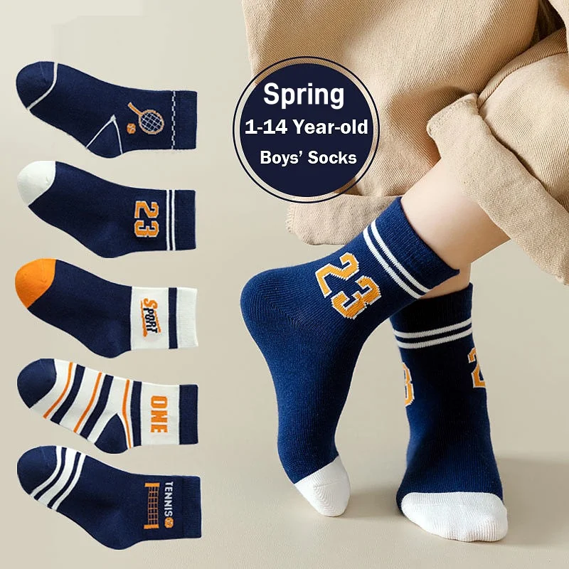 LDino 5 Pairs Boys Socks Autumn Cotton Socks Baby Dino Socks Child 1-14T Kids Cartoon Cars Pattern Sport Sock