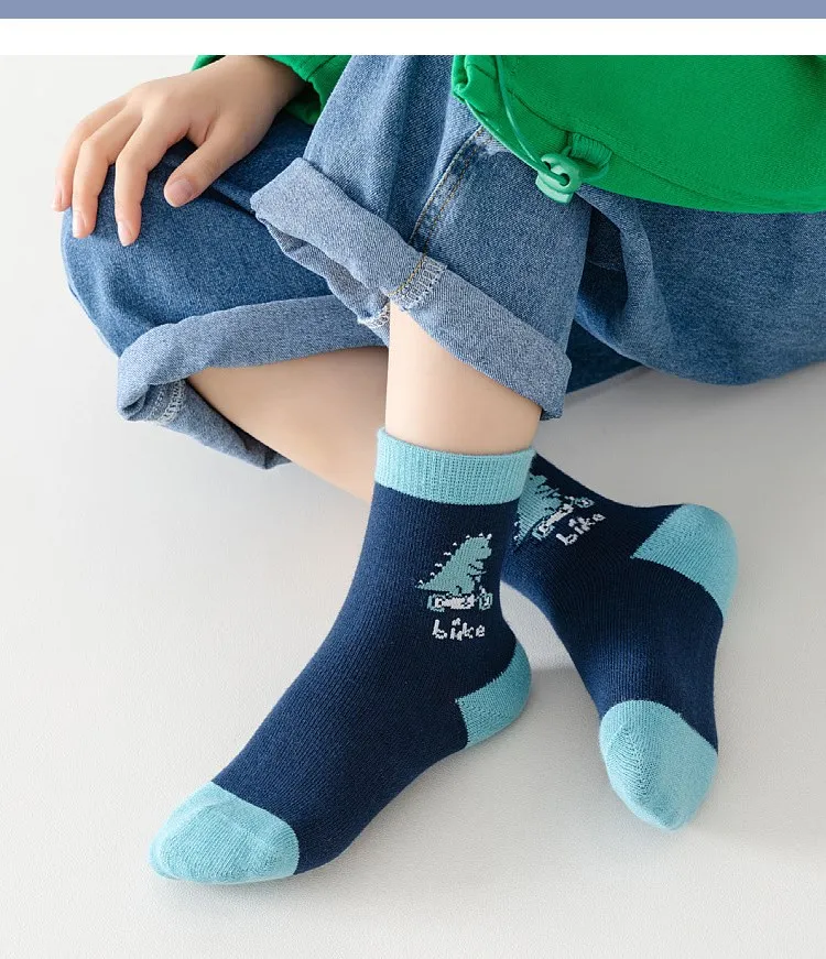 LDino 5 Pairs Boys Socks Autumn Cotton Socks Baby Dino Socks Child 1-14T Kids Cartoon Cars Pattern Sport Sock
