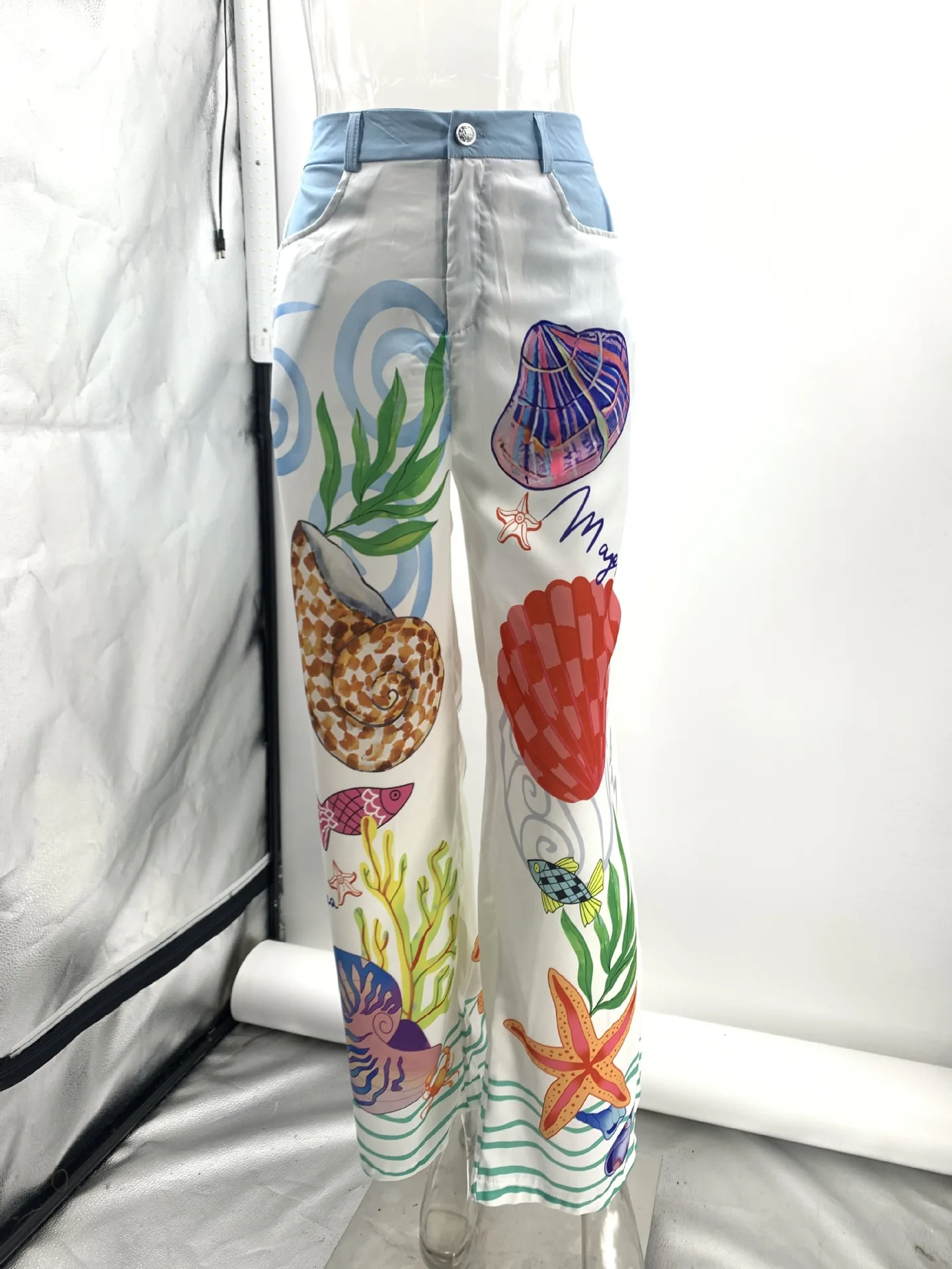 Bohemia Satin Print Loose Two Piece Sets Women Causal Long Sleeve Shirts+Long Wide Leg Pants Female Beach Summer Outfits
